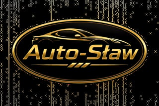 Auto-Staw logo featuring gold text and car silhouette on black background with digital pattern